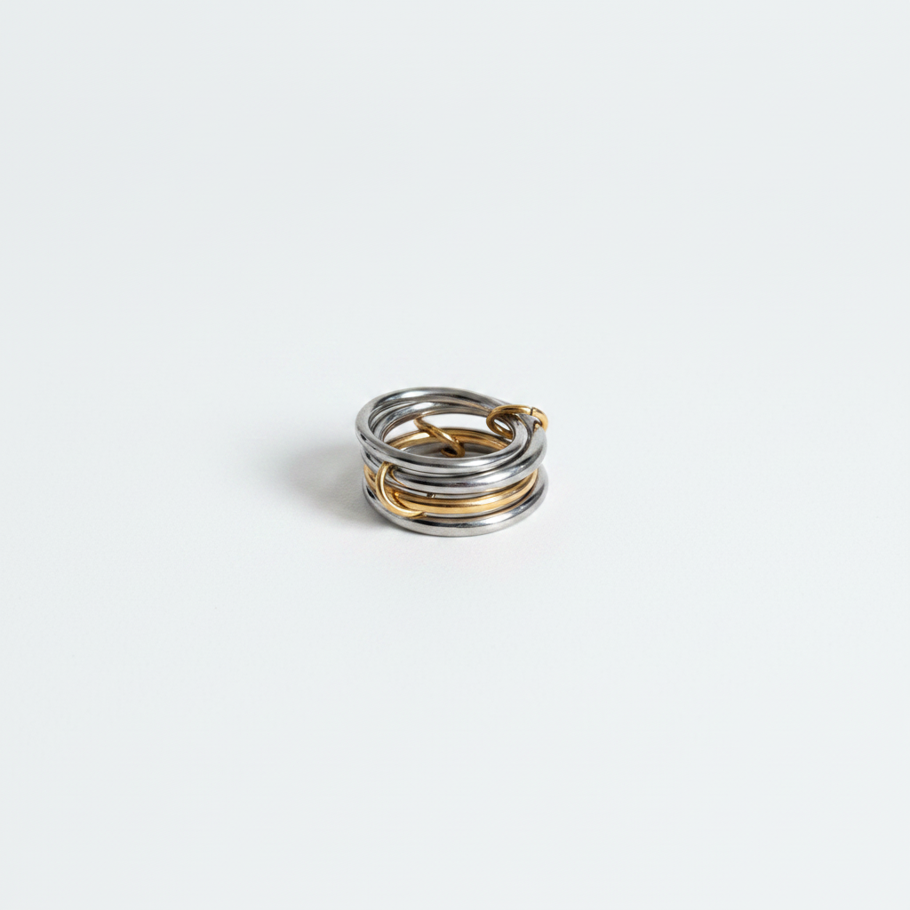 Bague multi-anneaux argent et or sur fond blanc