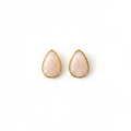 Boucles d'oreilles goutte pierre rose dorée fond blanc