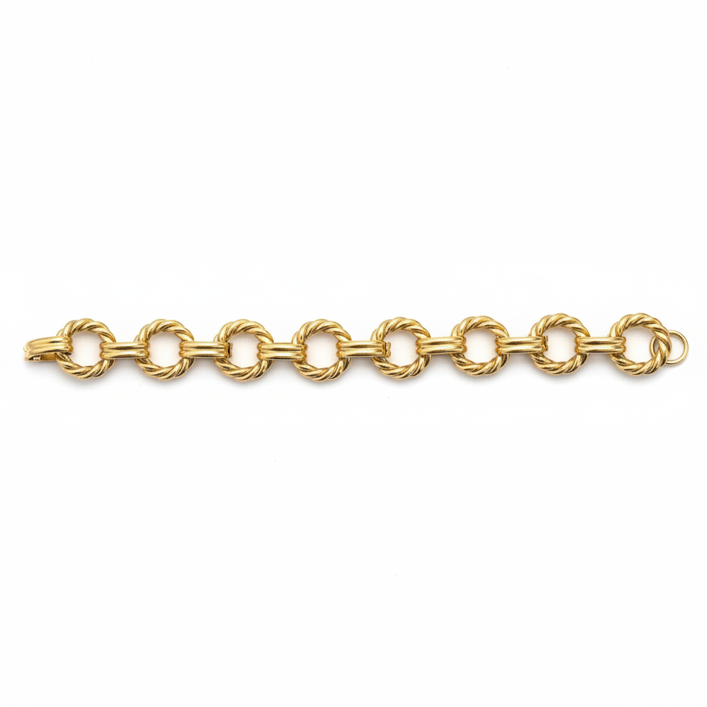 Bracelet chaîne maillons torsadés dorés fond blanc
