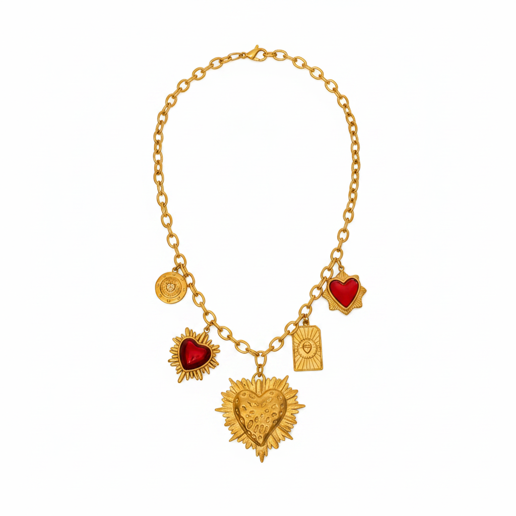 Collier charms cœur sacré doré fond blanc