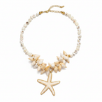 Collier coquillages étoile de mer fond blanc