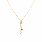 Collier lariat doré charms lune étoile fond blanc