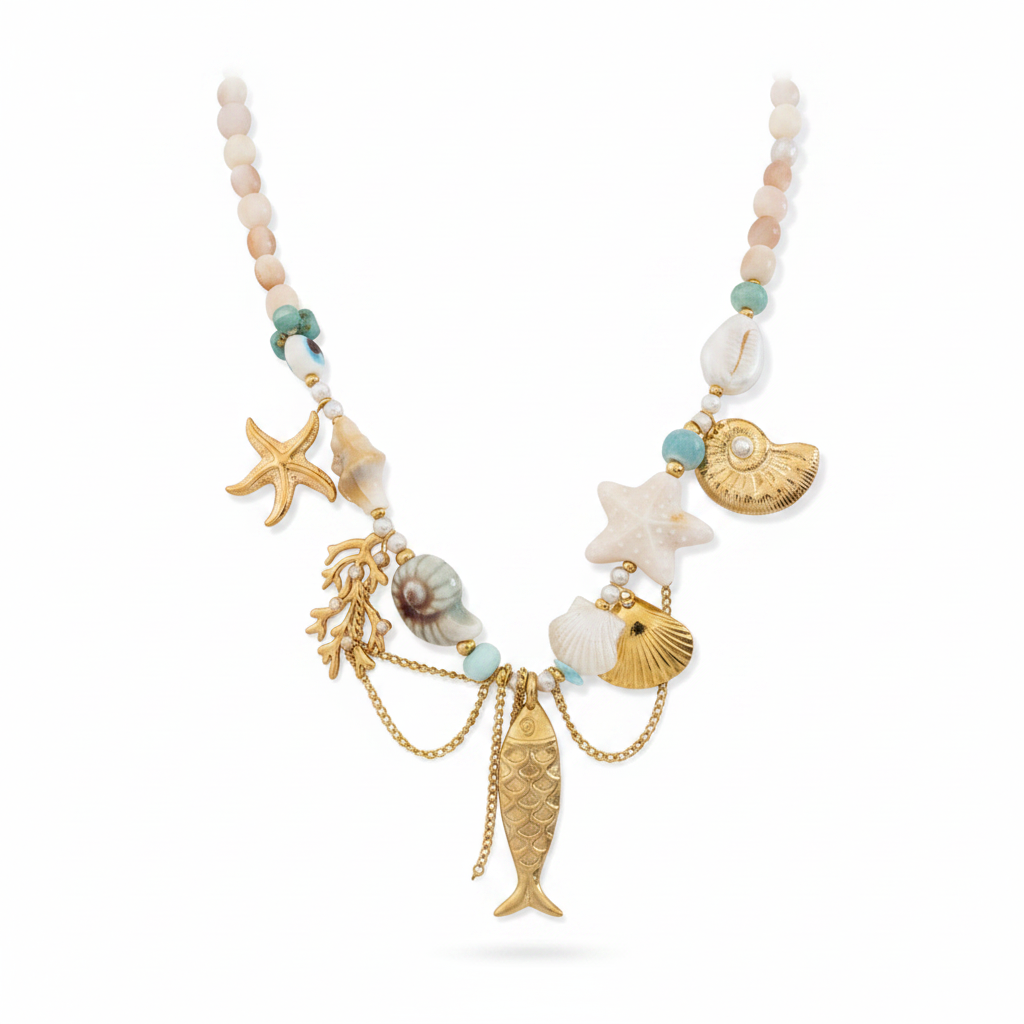 Collier marin sur fond blanc