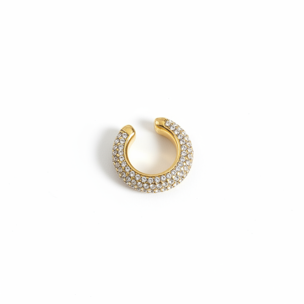 Ear cuff pavé cristaux doré fond blanc